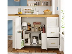 Móvel de bar extensível - pivotante - 228x39x104cm - con 2 portas e 3 gavetas - con prateleiras laterais - Branco