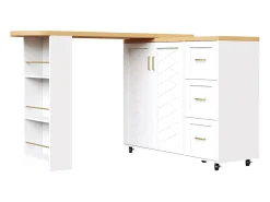 Móvel de bar extensível - pivotante - 228x39x104cm - con 2 portas e 3 gavetas - con prateleiras laterais - Branco