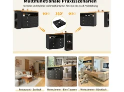 Móvel de bar extensível com rotação de 360° - Comprimento ajustável - com 6 gavetas - MDF - preto