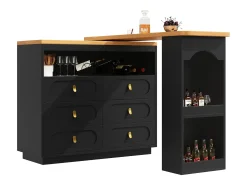 Móvel de bar extensível com rotação de 360° - Comprimento ajustável - com 6 gavetas - MDF - preto