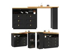 Móvel de bar extensível com rotação de 360° - Comprimento ajustável - com 6 gavetas - MDF - preto
