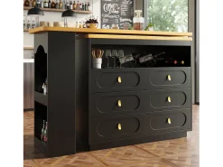 Móvel de bar extensível com rotação de 360° - Comprimento ajustável - com 6 gavetas - MDF - preto