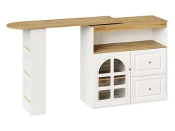 Móvel de bar giratório 360° e retrátil - com 2 gavetas e 1 porta - prateleiras abertas - branco + natural