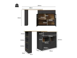 Móvel de bar giratório 360° e retrátil - com 1 gaveta e 2 portas - prateleiras abertas - preto + natural