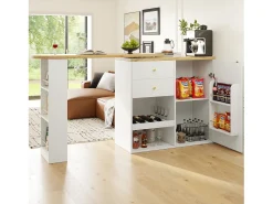 Móvel de bar giratório e retrátil - com 2 gavetas e 1 porta - Branco