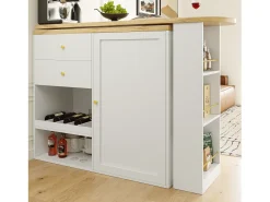 Móvel de bar giratório e retrátil - com 2 gavetas e 1 porta - Branco