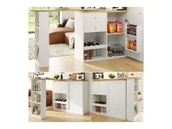Móvel de bar giratório e retrátil - com 2 gavetas e 1 porta - Branco