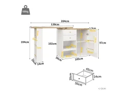 Móvel de bar giratório e retrátil - com 2 gavetas e 1 porta - Branco