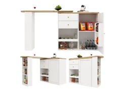 Móvel de bar giratório e retrátil - com 2 gavetas e 1 porta - Branco