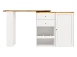 Móvel de bar giratório e retrátil - com 2 gavetas e 1 porta - Branco