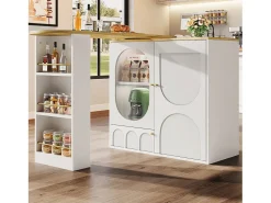 Móvel de bar giratório e recolhível 360° - 204×39×105 cm - 3 portas - prateleiras abertas - branco