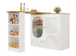 Móvel de bar giratório e recolhível 360° - 204×39×105 cm - 3 portas - prateleiras abertas - branco