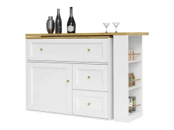 Móvel de bar giratório moderno 360° - 204×39×105 cm - 2 gavetas e 2 portas - com prateleiras laterais - mesa extensível - branco