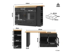 Móvel de bar moderno rotativo 360° - com LED - 203x39x93 cm - 4 gavetas e 2 portas - com prateleiras laterais - preto