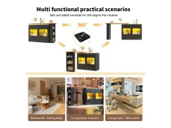 Móvel de bar moderno rotativo 360° - com LED - 203x39x93 cm - 4 gavetas e 2 portas - com prateleiras laterais - preto