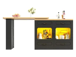 Móvel de bar moderno rotativo 360° - com LED - 203x39x93 cm - 4 gavetas e 2 portas - com prateleiras laterais - preto