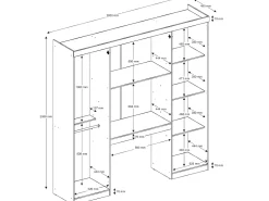 Móvel de cama ANTERO armários e gavetas C 200 cm - 2 cores