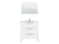 Móvel de casa de banho branco Athena 3 gavetas + espelho