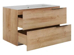 Móvel de casa de banho com lavatório simples - Cor carvalho claro natural - 80 cm - NISAYA