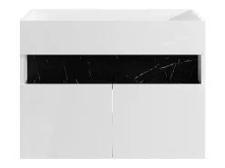 Móvel de casa de banho com lavatório e LEDs branco e preto efeito mármore L80 cm - POZEGA
