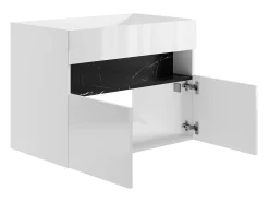 Móvel de casa de banho com lavatório e LEDs branco e preto efeito mármore L80 cm - POZEGA