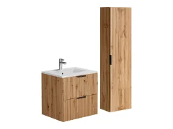Móvel de casa de banho com lavatório e coluna, cor natural clara, 60 cm, ZEVARA
