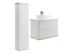 Móvel de casa de banho com lavatório quadrado de pousar e coluna, branco, 80 cm, KELIZA