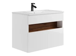 Móvel de casa de banho com LEDs, lavatório encastrar branco e natural escuro, 80 cm POZEGA