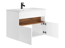 Móvel de casa de banho com LEDs, lavatório encastrar branco e natural escuro, 80 cm POZEGA