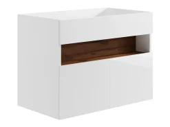 Móvel de casa de banho com LEDs, lavatório encastrar branco e natural escuro, 80 cm POZEGA