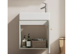 Móvel de casa de banho com lavatório simples, móvel base com lavatório em cerâmica - 46 x 26 x 56 cm - Madeira MDF - Branco