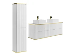 Móvel de casa de banho com lavatório de pousar quadrado e coluna, branco, 150 cm, KELIZA