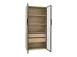 Móvel de casa de banho com 2 portas de vidro e 2 gavetas ocultas, LED incluído, corpo em MDF natural claro - 74x36x155cm