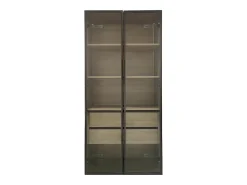 Móvel de casa de banho com 2 portas de vidro e 2 gavetas ocultas, LED incluído, corpo em MDF natural claro - 74x36x155cm