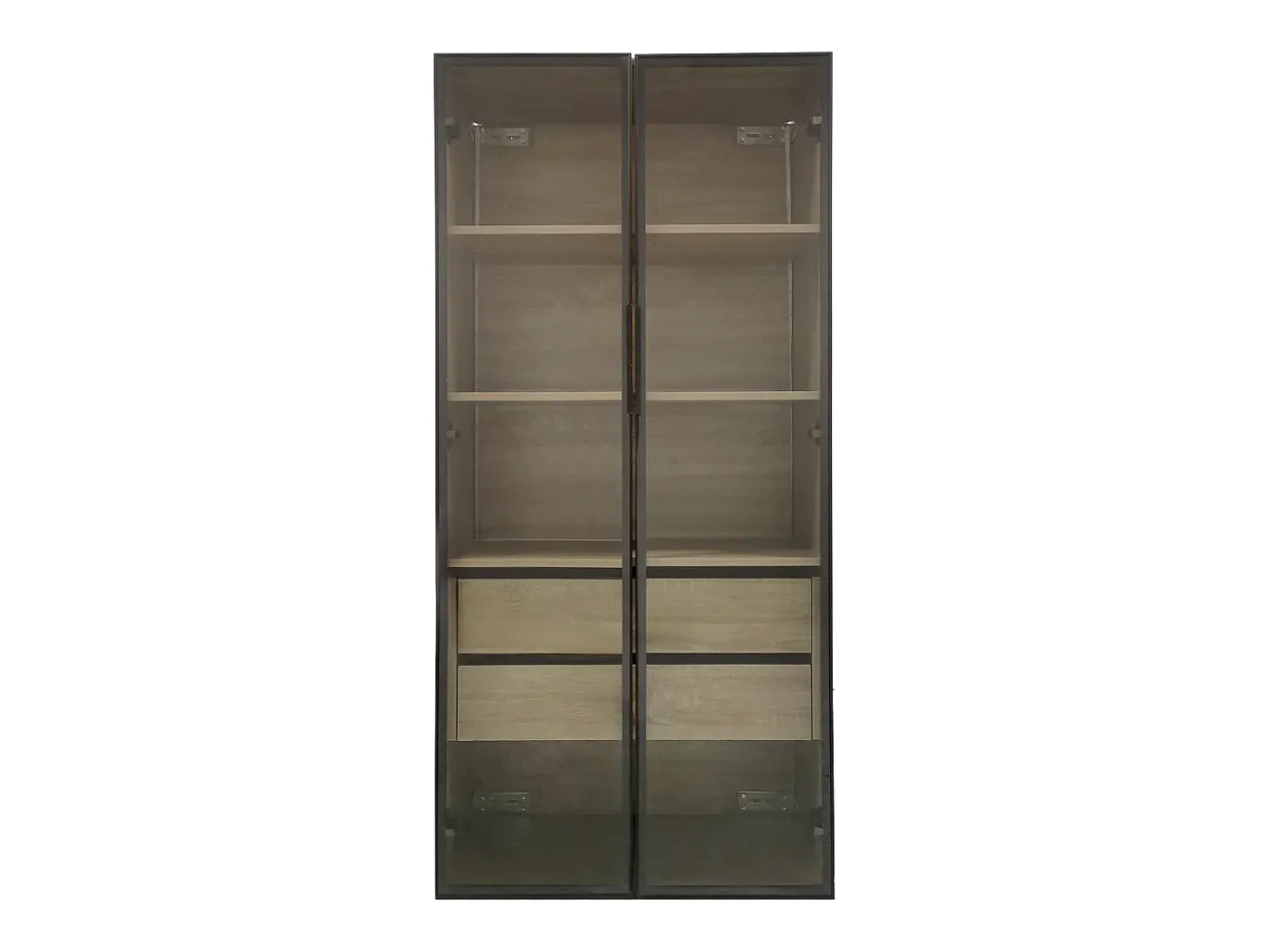 Móvel de casa de banho com 2 portas de vidro e 2 gavetas ocultas, LED incluído, corpo em MDF natural claro - 74x36x155cm