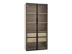 Móvel de casa de banho com 2 portas de vidro e 2 gavetas ocultas, LED incluído, corpo em MDF natural claro - 74x36x155cm