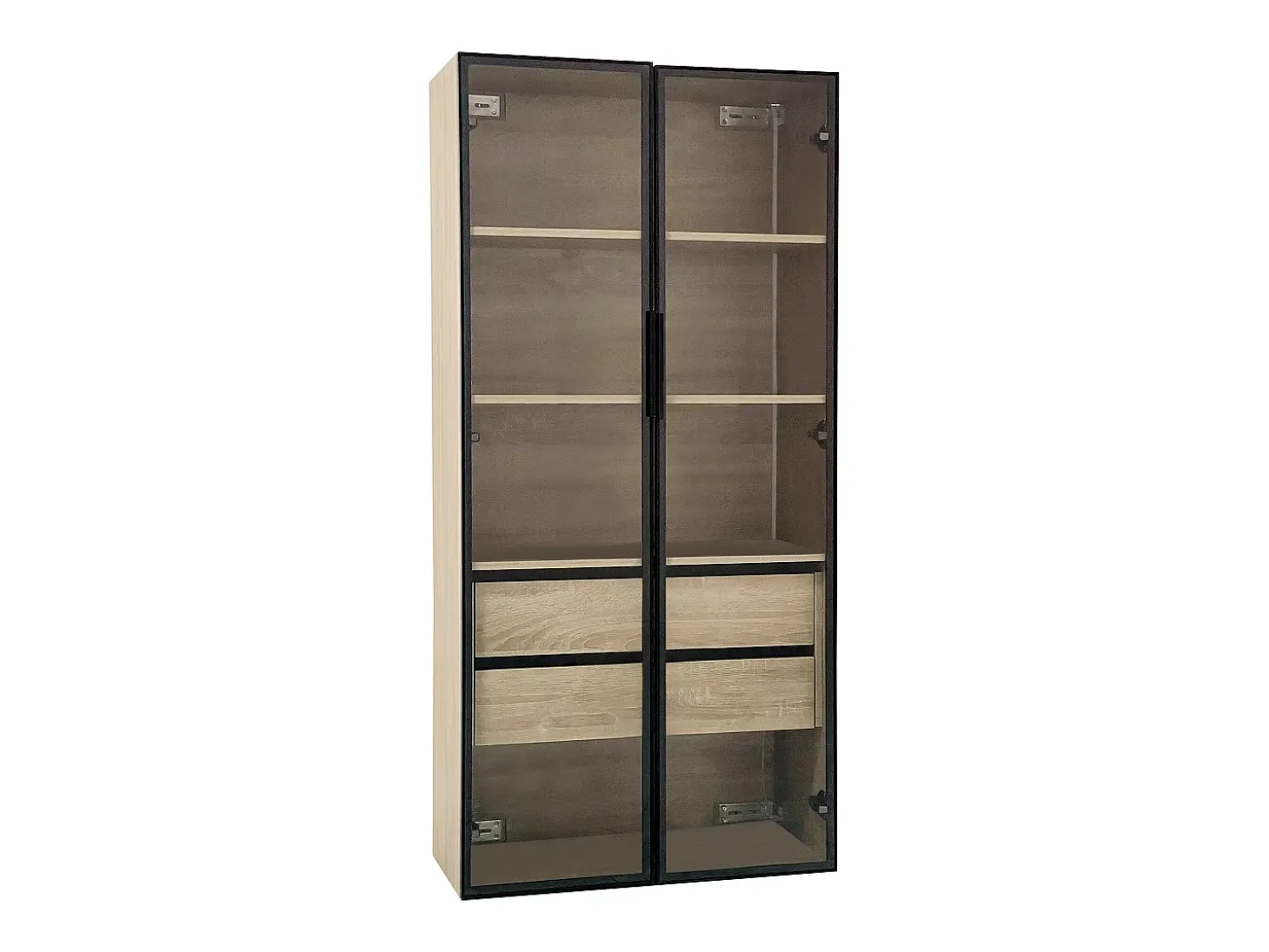 Móvel de casa de banho com 2 portas de vidro e 2 gavetas ocultas, LED incluído, corpo em MDF natural claro - 74x36x155cm