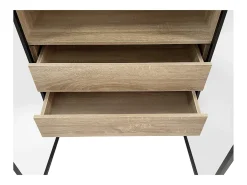 Móvel de casa de banho com 2 portas de vidro e 2 gavetas ocultas, LED incluído, corpo em MDF natural claro - 74x36x155cm