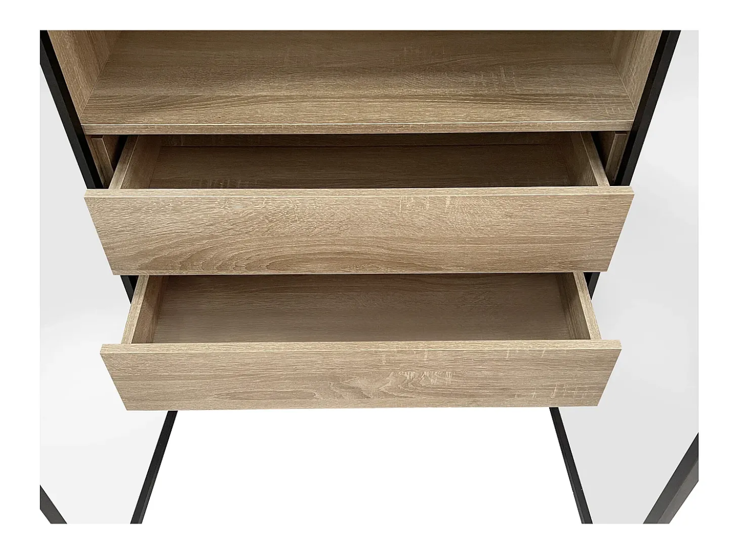 Móvel de casa de banho com 2 portas de vidro e 2 gavetas ocultas, LED incluído, corpo em MDF natural claro - 74x36x155cm