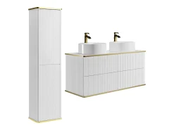 Móvel de casa de banho com lavatório de pousar redondo e coluna, branco, 120 cm, KELIZA