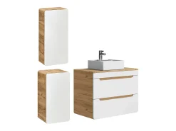 Móvel de casa de banho com lavatório e colunas, 80 cm, cor natural e branco ARUBA