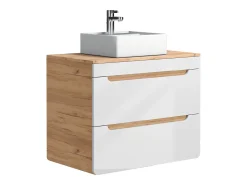 Móvel de casa de banho com lavatório e colunas, 80 cm, cor natural e branco ARUBA