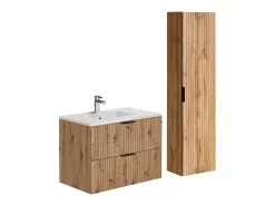 Móvel de casa de banho com lavatório de encastrar e coluna natural claro 80 cm ZEVARA
