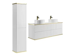 Móvel de casa de banho com lavatórios de pousar redondos e coluna, branco, 150 cm, KELIZA