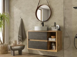 Móvel de casa de banho com lavatório redondo, natural e antracite, 100 cm, TIKITIKI