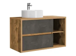 Móvel de casa de banho com lavatório redondo, natural e antracite, 100 cm, TIKITIKI