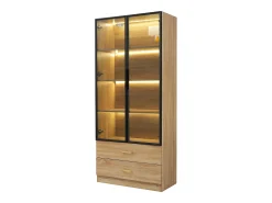 Móvel de casa de banho com 2 portas de vidro e 2 gavetas, LED incluído, corpo natural claro - 75x34,5x170cm