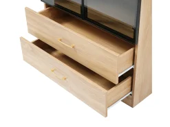 Móvel de casa de banho com 2 portas de vidro e 2 gavetas, LED incluído, corpo natural claro - 75x34,5x170cm
