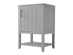 Móvel de casa de banho com lavatório simples - 1 prateleira aberta e 1 porta - 61 x 47 x 87 cm - Madeira MDF - Cinza claro