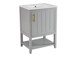 Móvel de casa de banho com lavatório simples - 1 prateleira aberta e 1 porta - 61 x 47 x 87 cm - Madeira MDF - Cinza claro